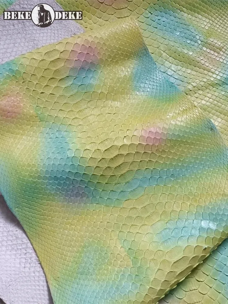 Handmade Printed Colorful Python Skin Material Wallet DIY Accessory New Soft Genuine Leather Leathercraft Material Piece