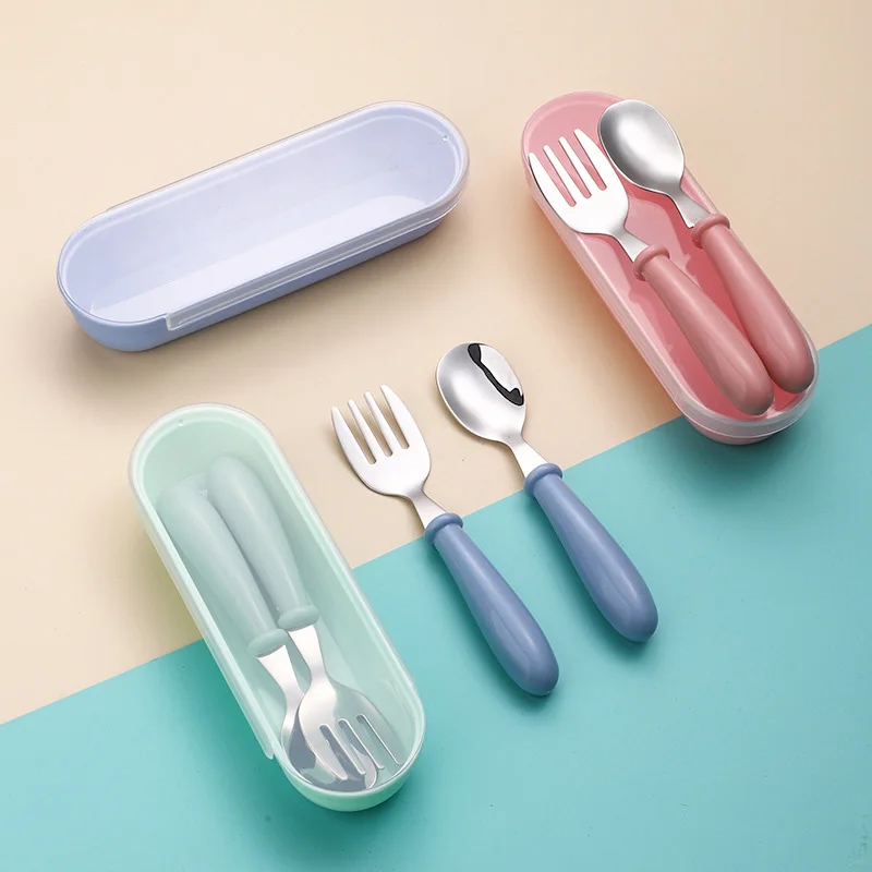 2Pcs Children Spoon Forks Box Kids Stainless Steel Kids Cutlery Portable Boys Girls Soup Ladle Kids Forks Spoons Accessories