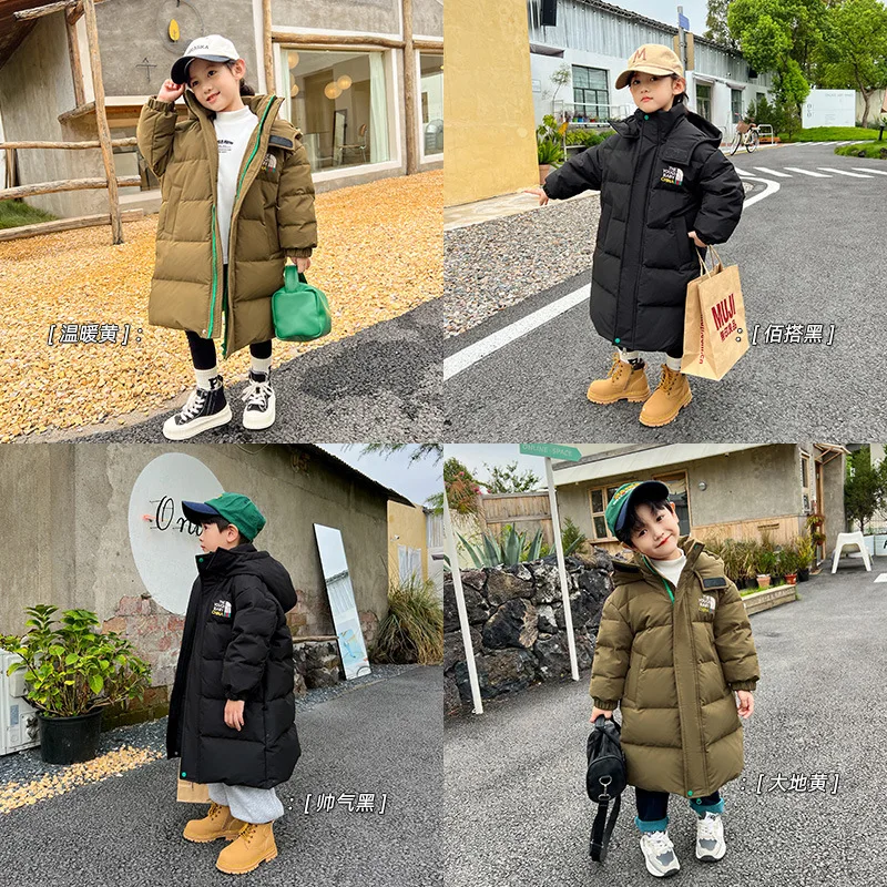 

Children's Long Down Jacket Baby Warm Winter Clothing 90% White Duck Down Jacket Outdoor Thickened Cotton Hooded Down Jacket