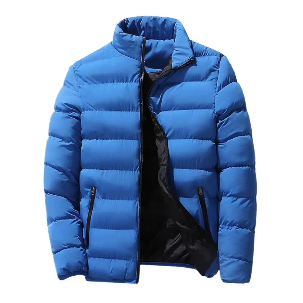 

Men Winter Coat Padded Thick Zipper Closure Stand Collar Long Sleeve Warm Jacket
