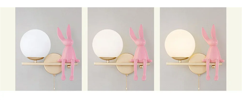 Description Picture 4 of itemCreative Pink Rabbit Kids Led Wall Lamp With Pull Switch E27 Game Room Bedside Sofa Sconces Study Reading Night Light Fixtures
