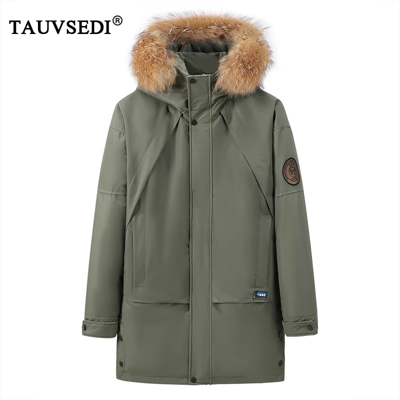 Winter Men Hooded Casual Waterproof Long Duck Down Parka Man Windproof Thick Overcoat Parka Jacket Male Fur Collar Outwear Parka
