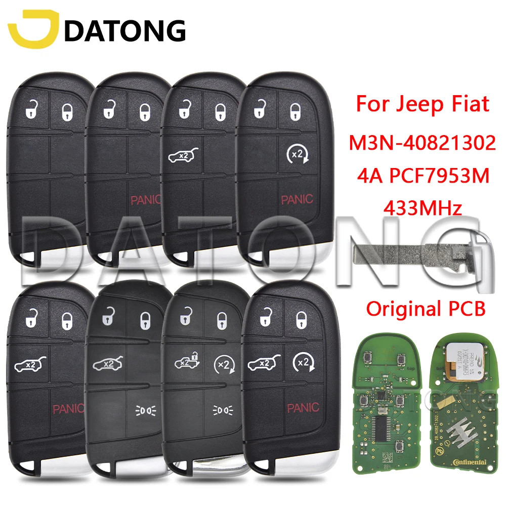 Datong World Car Remote Control Key For Jeep Compass Renegade Fiat 500 500X 500L 4A Chip M3N-40821302 Original PCB Board SIP22 remtekey m3n 40821302 smart key 4 button 434mhz with 46 chip 68143500aa 68143500ab 68143500ac for jeep grand cherokee 2014 2017