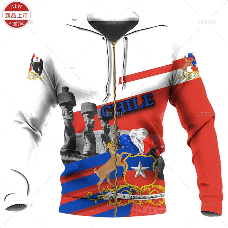 3d Republik-von Chile ethnische Flagge Karte Druck Reiß verschluss Hoodies Chile Wappen Grafik Reiß verschluss Pullover Vintage Herren Sweatshirt – Detail 6