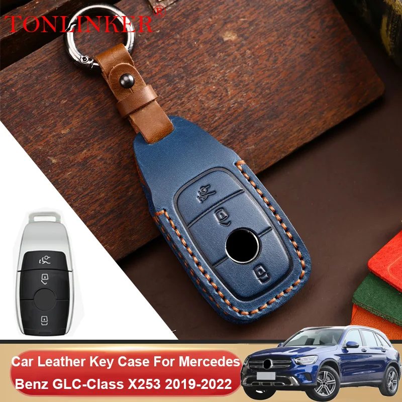 

Genuine Leather Car Key Case For Mercedes Benz GLC-Class X253 GLC 200 220 260 300 2019-2022 Holder Shell Remote Cover Keychain