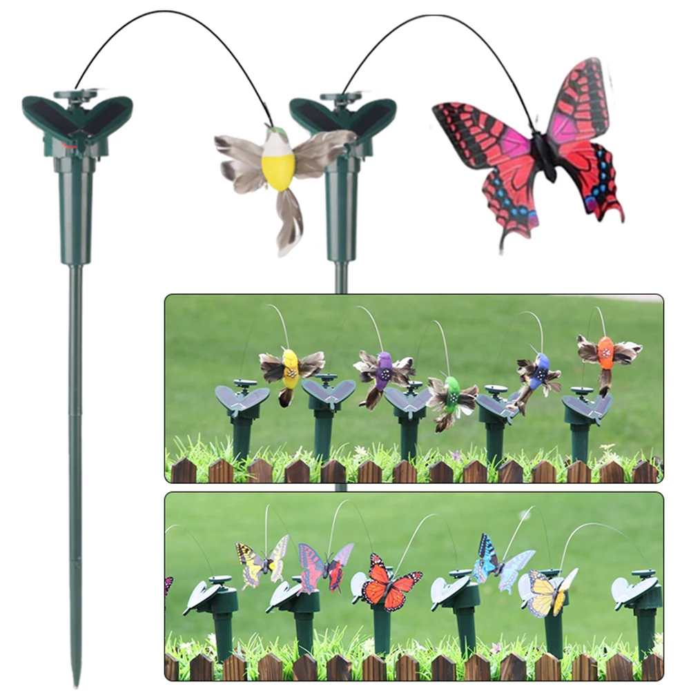 Butterfly Decoration Solar Garden Dancing Ornament Solar Powered Flying Wobble Butterfly Bird Garden Stake for Patio Landscape Outside Ornament Decor