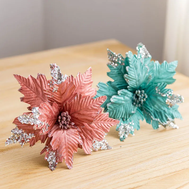 ArtificialChristmasFlowers25cmLargeGlitterDIYFakeFlowersFor