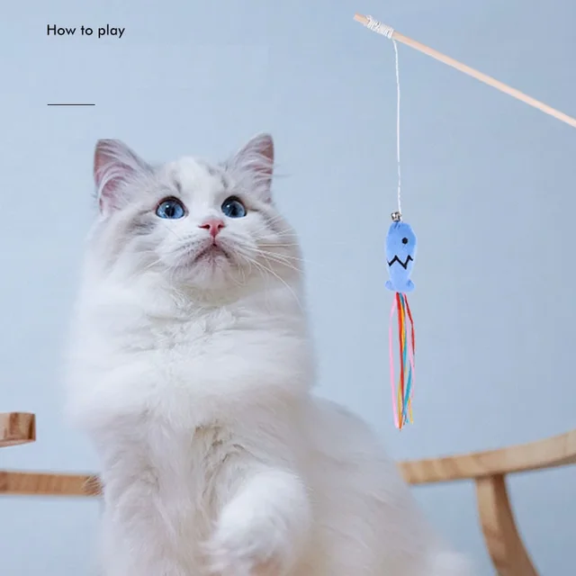 Fashion Cat Wand Toy Natural WoodenTeaser Wand for Cat Interactive Elastic String Cat Stick Pole Toy for Indoor 5