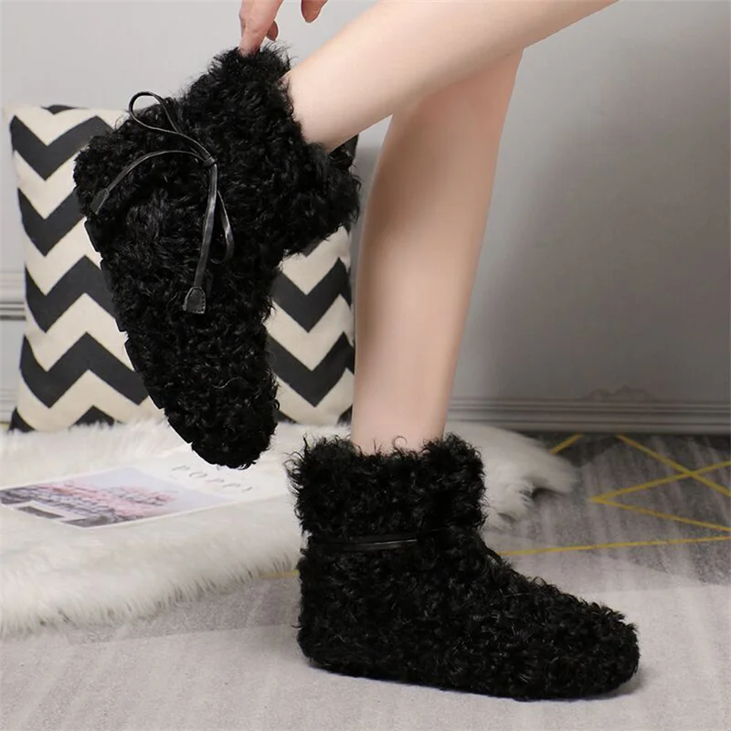 2023 Winter Women's Thick Sole Wool Boots Sheep Curly Wool Warm Snow Boots Luxury Gift for High Quality Women