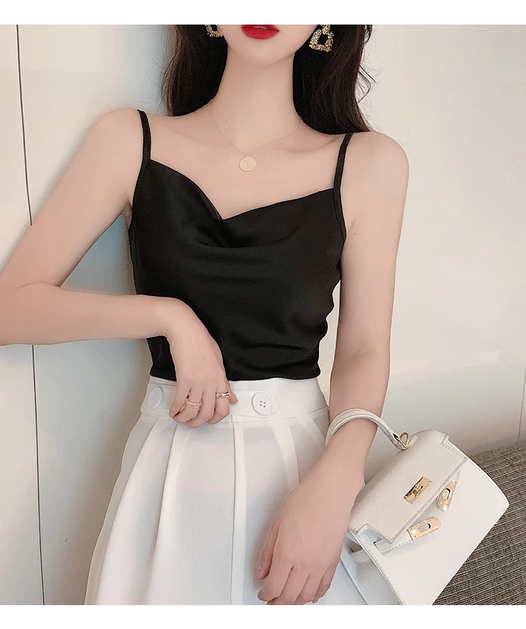 white bra Sexy Satin Silk Tank Top Halter Crop Tops Women Summer Camis Backless Camisole Casual Tube Top Female Sleeveless Cropped Vest camisole bra