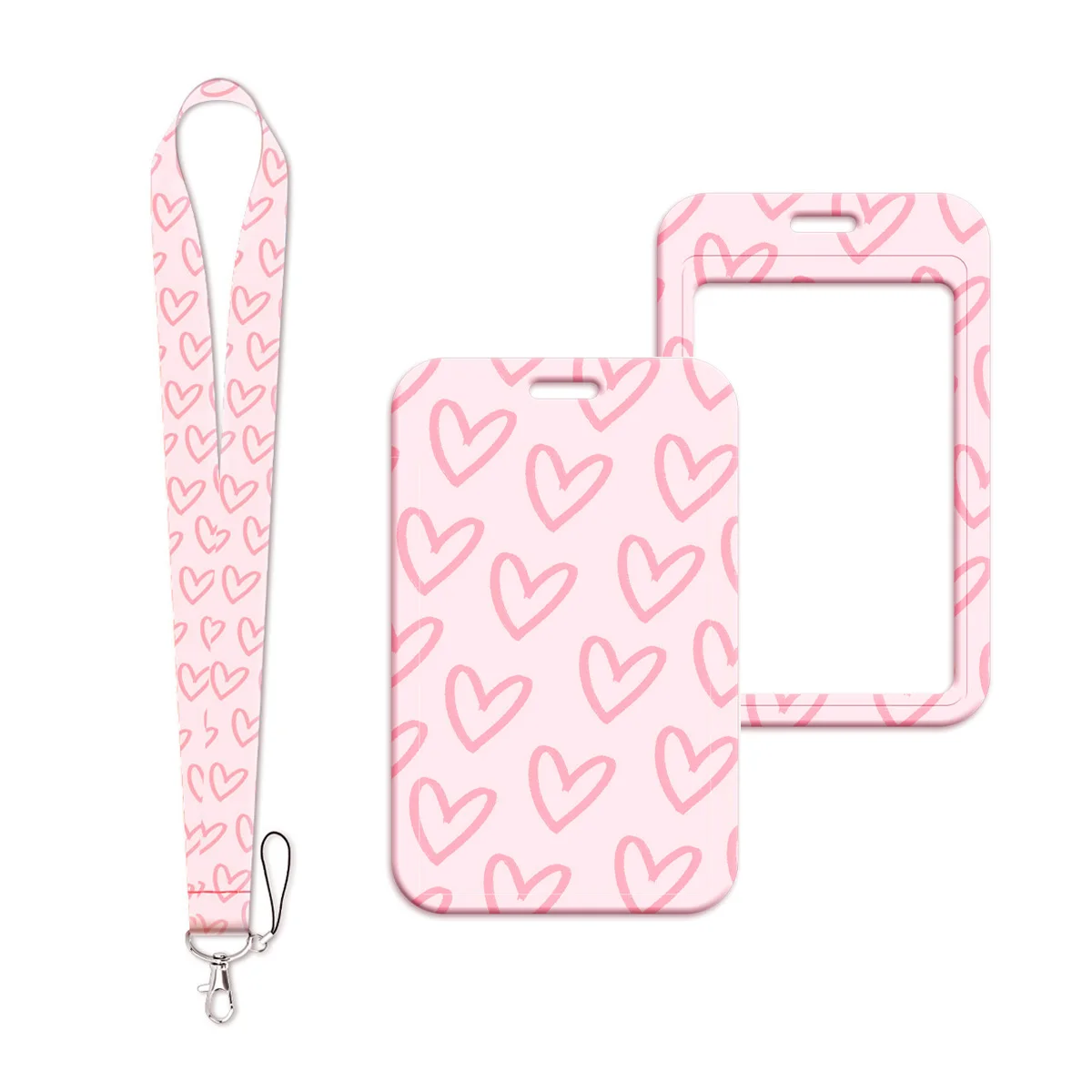 Pink Love Lanyard Neck Strap Keychain with Cute Romantic Card Holder and Keyring Accessories