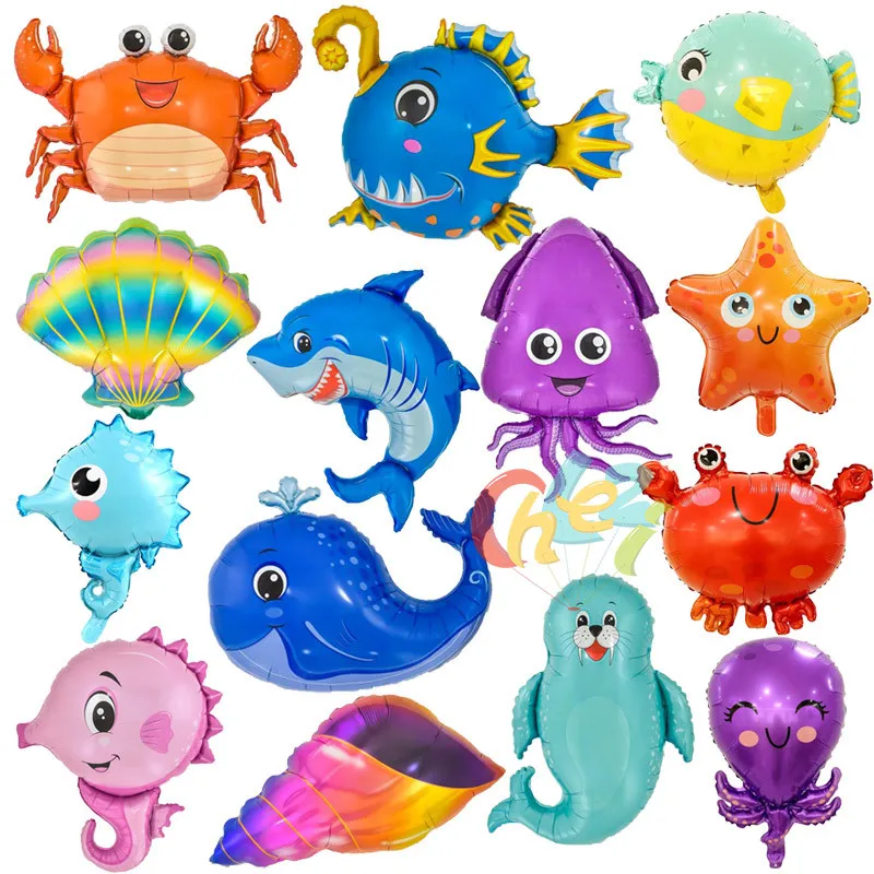 2Pcs New Ocean World Animal Foil Balloons Big Shark Whale Starfish Sea Ocean Party Decoration Kids Birthday Supplies Baby Shower