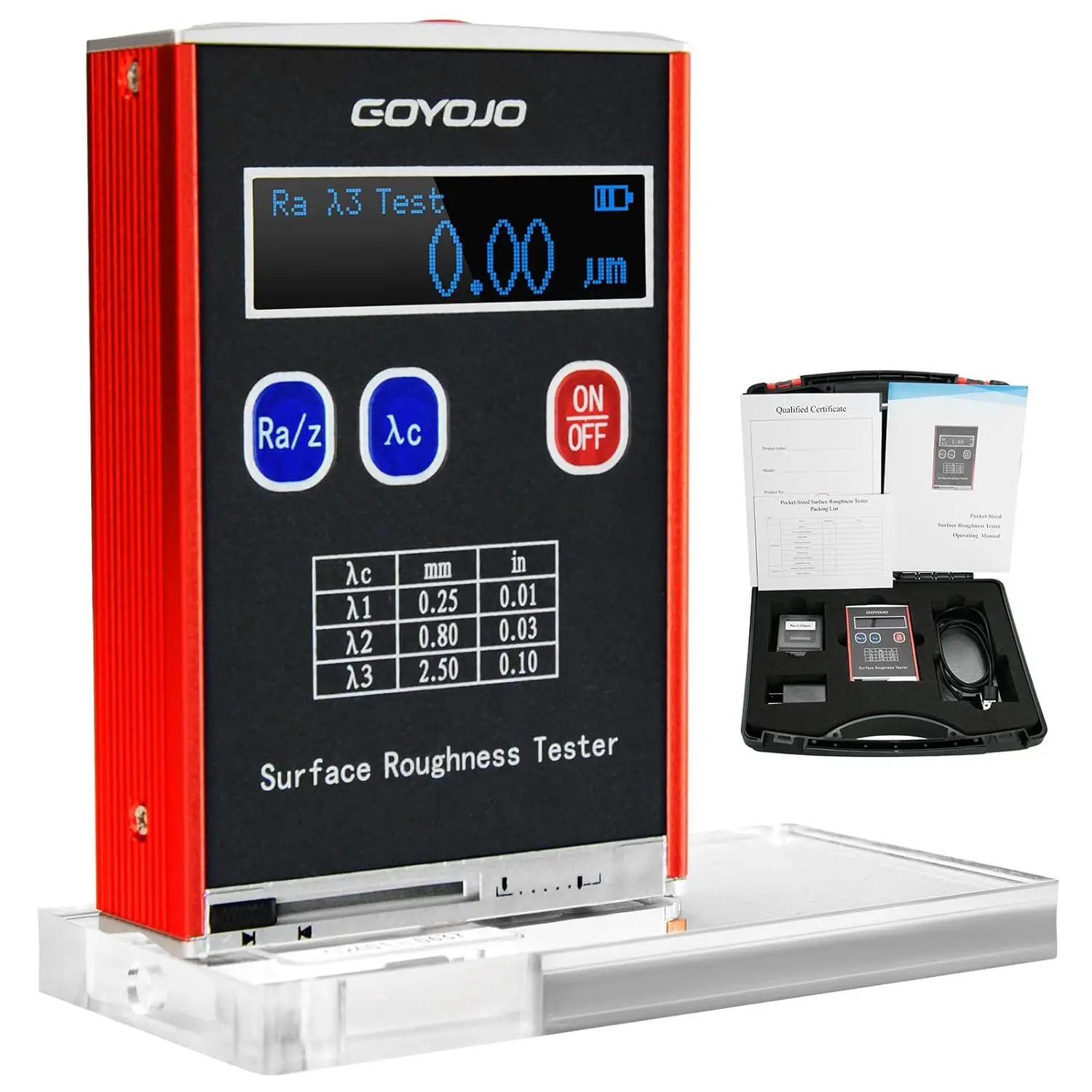 GOYOJO Surface Roughness Tester High Accuracy 0.01&mu;m Portable Roughness Gauge with Standard Calibration Block and Bracket