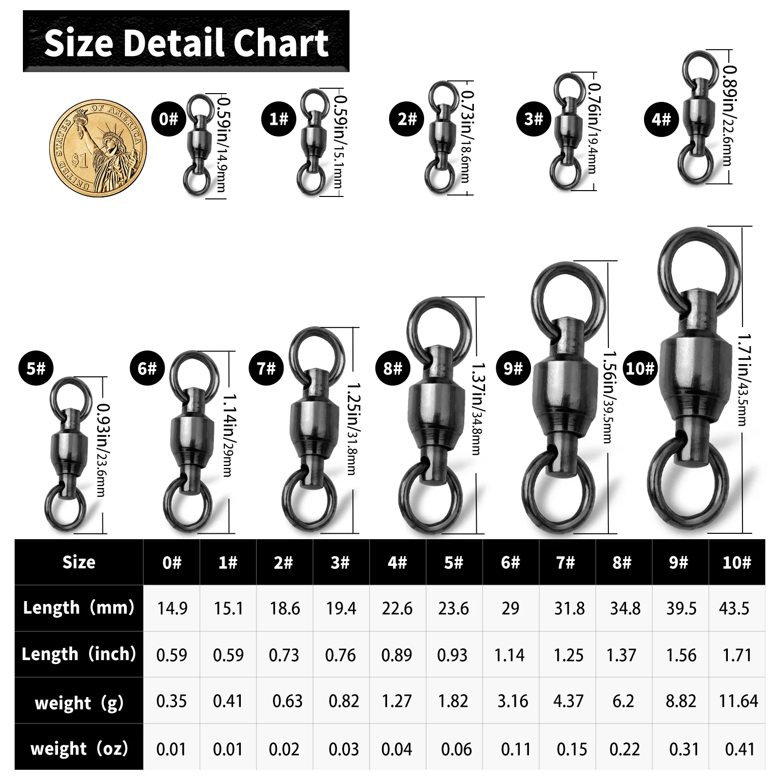 Girelle Per Esche Artificiali 10 Girelle Con Cuscinetti A Sfera Per Spinnerbait – Misura #3, Con Anelli Divisi – Per Pesca In Acqua Dolce Girevoli A Sfera #3 - Foto 3