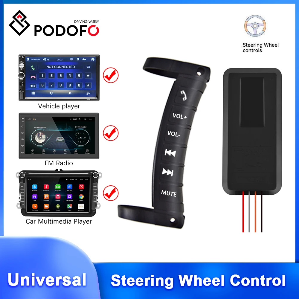 Podofo Universal Multi-function Steering Wheel Remote Controls For 2DIN Android Radio Multimedia Player Wireless Bluetooth
