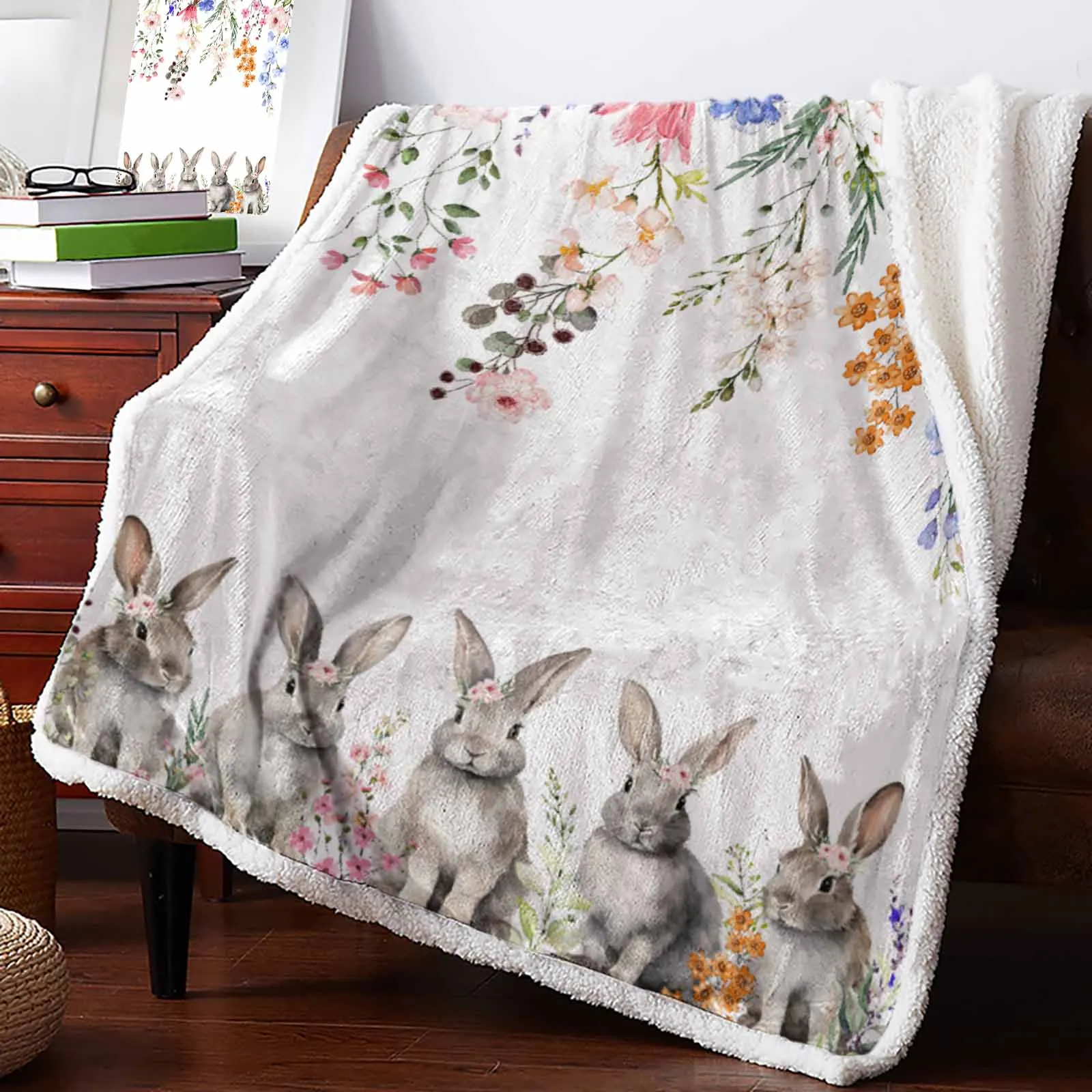 

Easter Bunny Herbs Flowers Cashmere Blanket Winter Warm Soft Throw Blankets for Beds Sofa Wool Blanket Bedspread