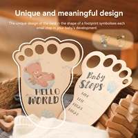 Baby Footprint Photography Prop Wooden Milestone Card Newborn Growth Commemoration Hello World Props photography Accessories 2