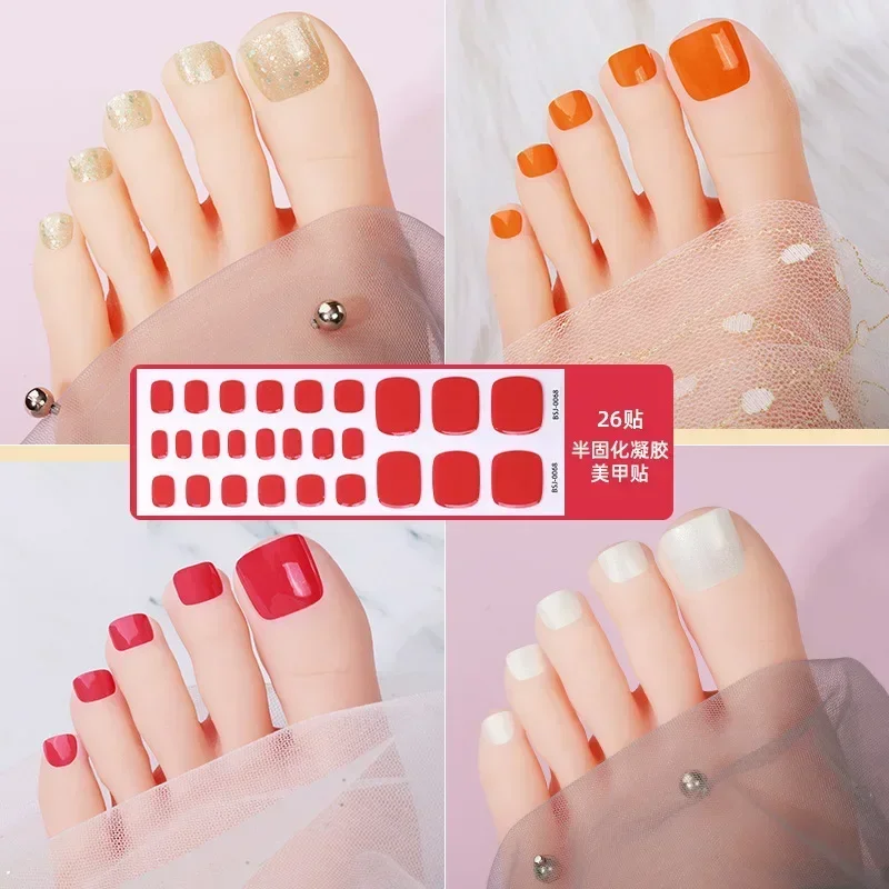 Toe Gel Nail Sticker Hardens with UV Lamp Curing Gel Stickers Waterproof Korean Full Cover Waterproof Polish Wraps Foot Strips nail stickers nail decals