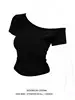American Sle Retro Diagonal oulder ort Sve T-irt Women's Slim Fit Unique Versatile Summer New Sle Top Women