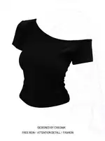 American Sle Retro Diagonal oulder ort Sve T-irt Women's Slim Fit Unique Versatile Summer New Sle Top Women