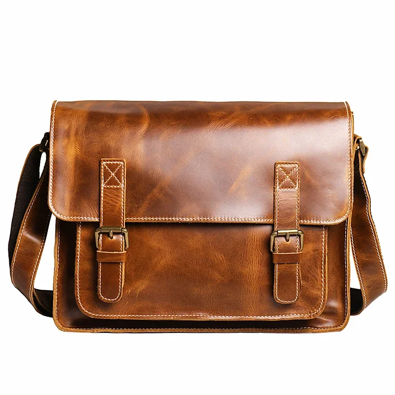

Yy Genuine Leather Men's Shoulder Messenger Bag Handmade First Layer Cowhide Casual Horizontal Bag