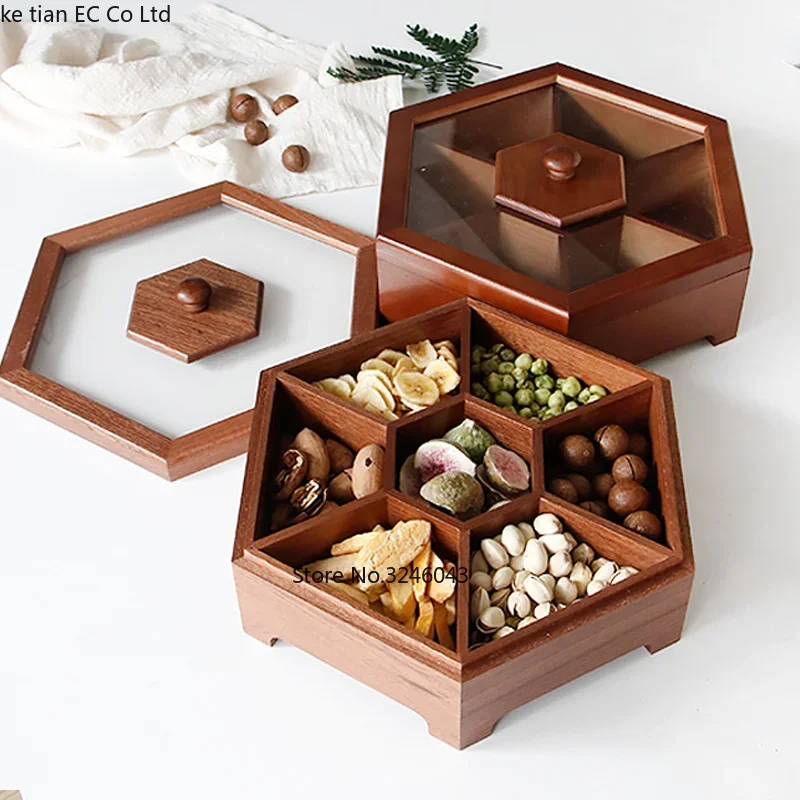European creative solid wood candy box with lid dry fruit snack box home wooden nuts melon storage wedding gift