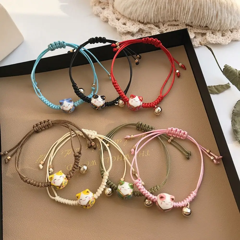 Lucky Creative Lovers Bell Hand Rope Handmade Cute Red Intrecciato Rope Women Hand Ring Gioielli In Stile Cinese Bracciale Maneki Neko