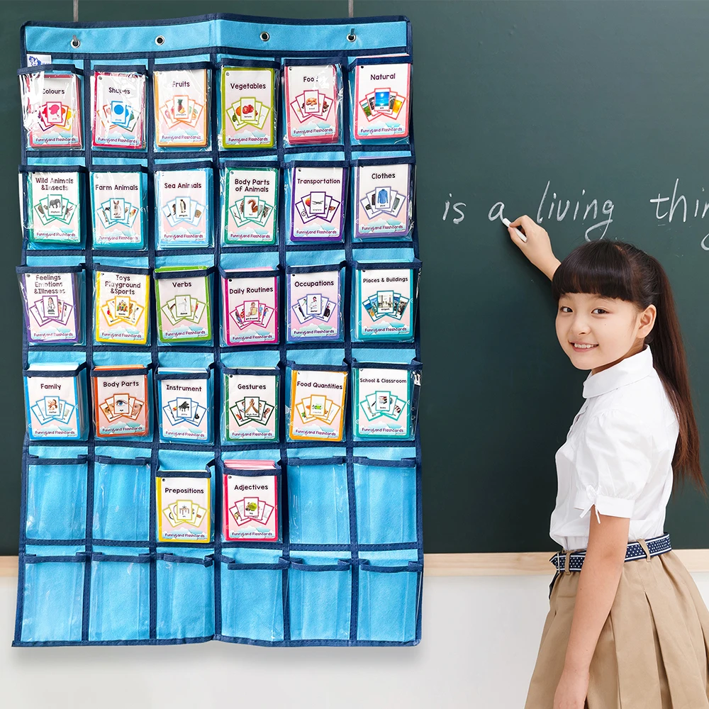 

36 Clear Pockets Classroom Pocket Chart with Hook Class Teaching Storage Hanging Bag Office Object Storage Display Waterproof
