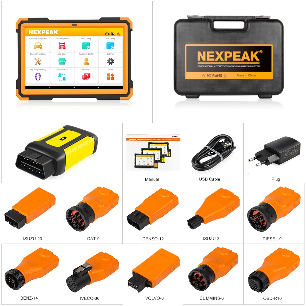 NEXPEAK K3 OBD2 Full System Scanner Car/Heavy Duty Diagnostic Tool 18 Special Functions ABS Airbag EPB DPF Cluster Calibration