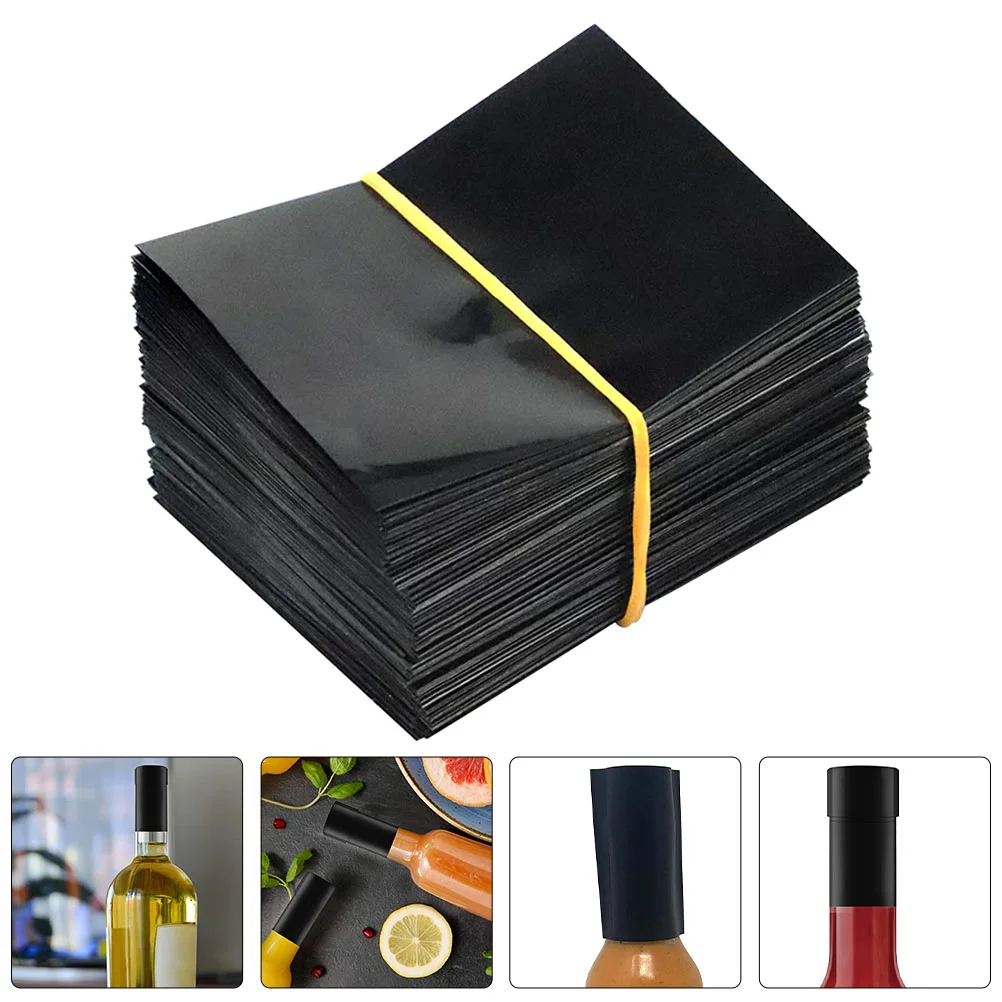 100Pcs Black Bottle Sealing Film Heat Shrink Wrap Sealer Wrapping Machines Packaging For Beverage Sauce Bottles With High
