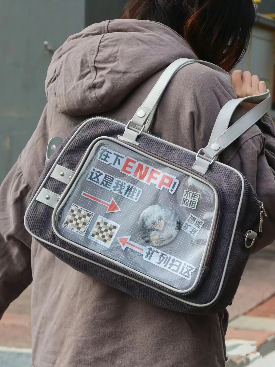 JIAERDI Japanese Corduroy Black Handbag Women College Style Transparent Ita Bag Handbag Ladies Large Capacity Pain Bag Aesthetic