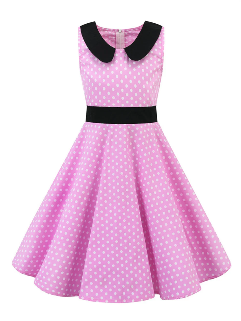 Women's 1950s Vintage Polka Dot Halter Swing Dress - Retro Rockabilly Cocktail Tea Party Dress, Audrey Hepburn Style, Blue Halter Medium - View #8