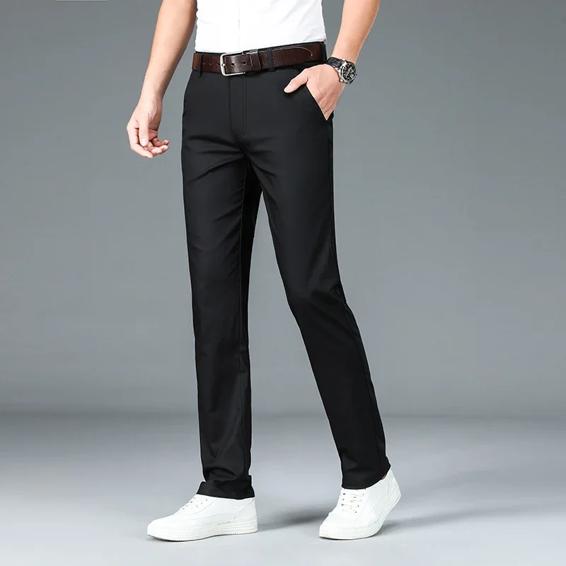 High Quality Luxury Straight Business Suit Pants Men Bamboo Fiber Designer Spring Summer Elegant Casual Long Formal Trouser Male