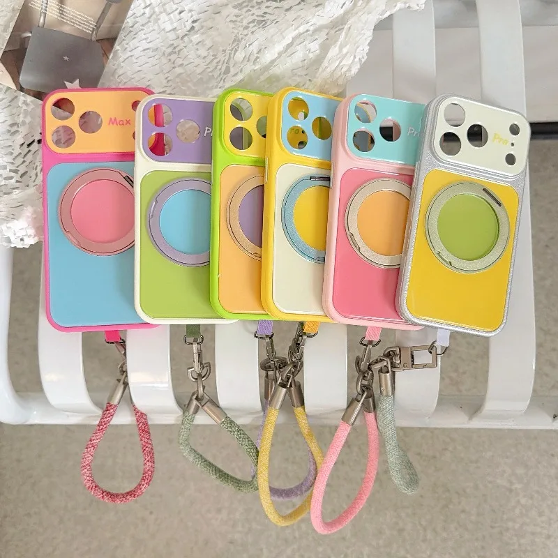 Versatile 360° Rotating Magnetic Ring Case with Lanyard and Dopamine Contrasting Colors