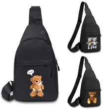 

Men Sports Bag Canvas Casual Shoulder Bags Bear Print Classic Fashion Travel Essential Zipper Eco Breast Bags for Shopping,gym