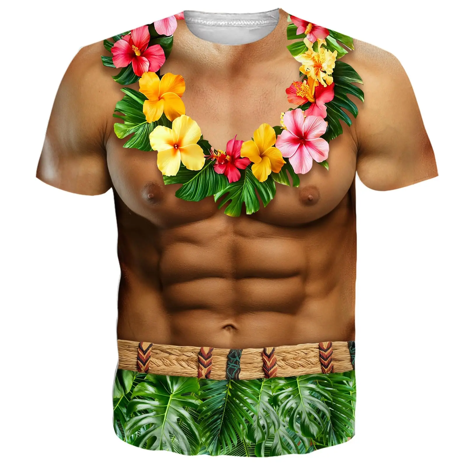 Neuheit 3D-Illusion Fake Body Print T-Shirt Lustiger Haariger Brustmuskeln-Anzug Grafisches Kurzarm-Unisex-Oberteil für Urlaub, Party und Freizeit
