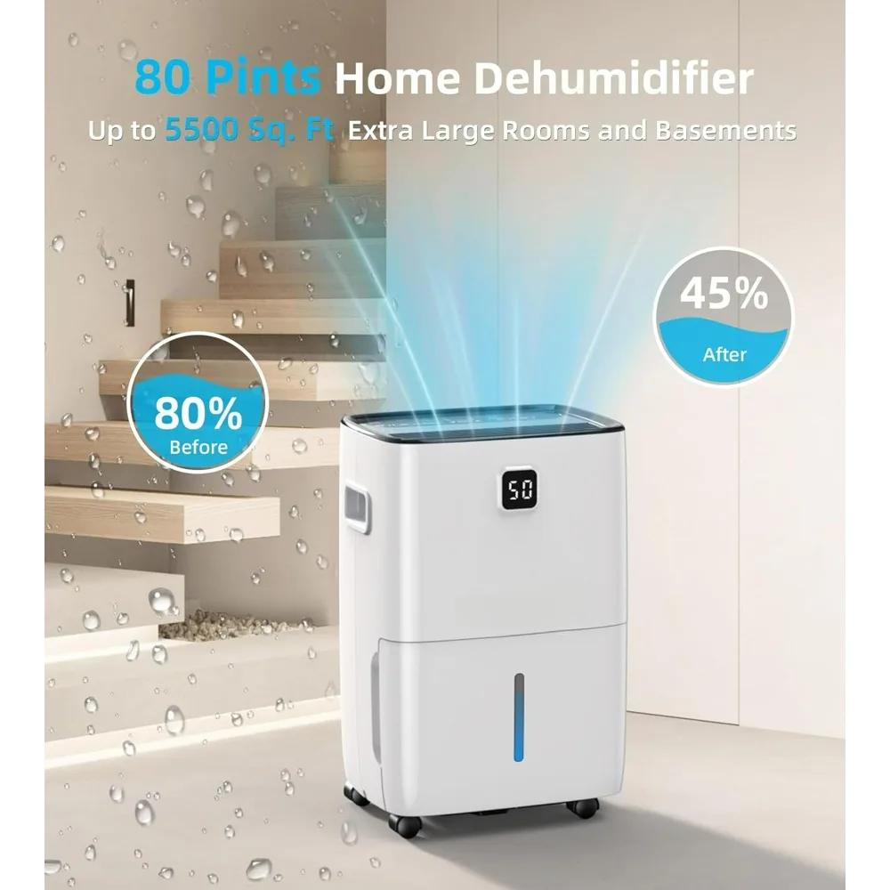 Dehumidifier for Basement with Drain Hose,24H Timer, Child Lock Dehumidifiers for Home Large Room Bathroom with Water Tank