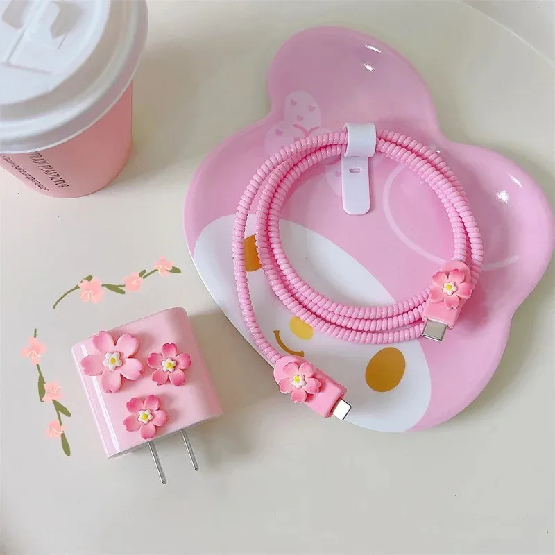 Elegant 3D Pink Flower Charger Protector Sleeve