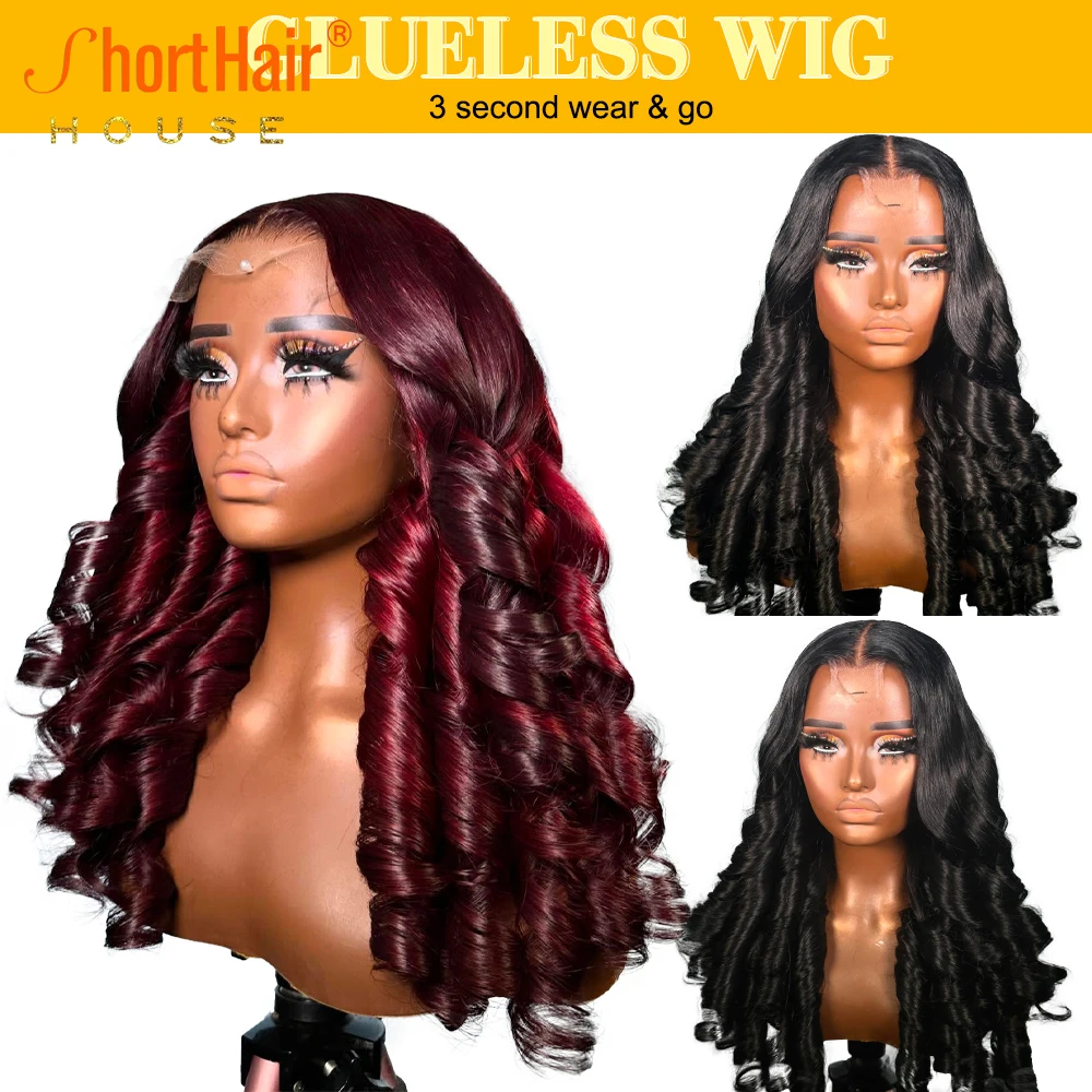 Brazilian Deep Wave 99J Burgundy Lace Front Human Hair Wigs Invisible Strap 360 Full Wigs Loose Wave Pre-Cut Glueless Wig