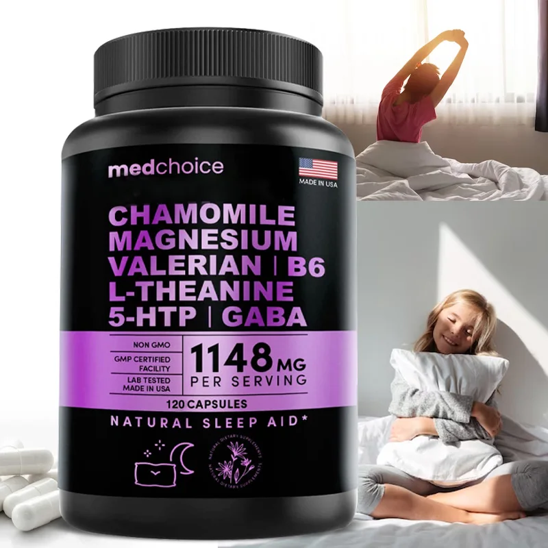 

Melatonin Natural Sleep Aid, Sleep Supplement with Theanine, 5 HTP, GABA, Valerian Root, Chamomile, Vitamin B6 To Help Sleep