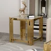 Gold Glass Living Room End Table Sofa Side Table 1Pcs, Stainless Steel Metal Leg, Square Clear Tempered Glass Small Corner Table 1
