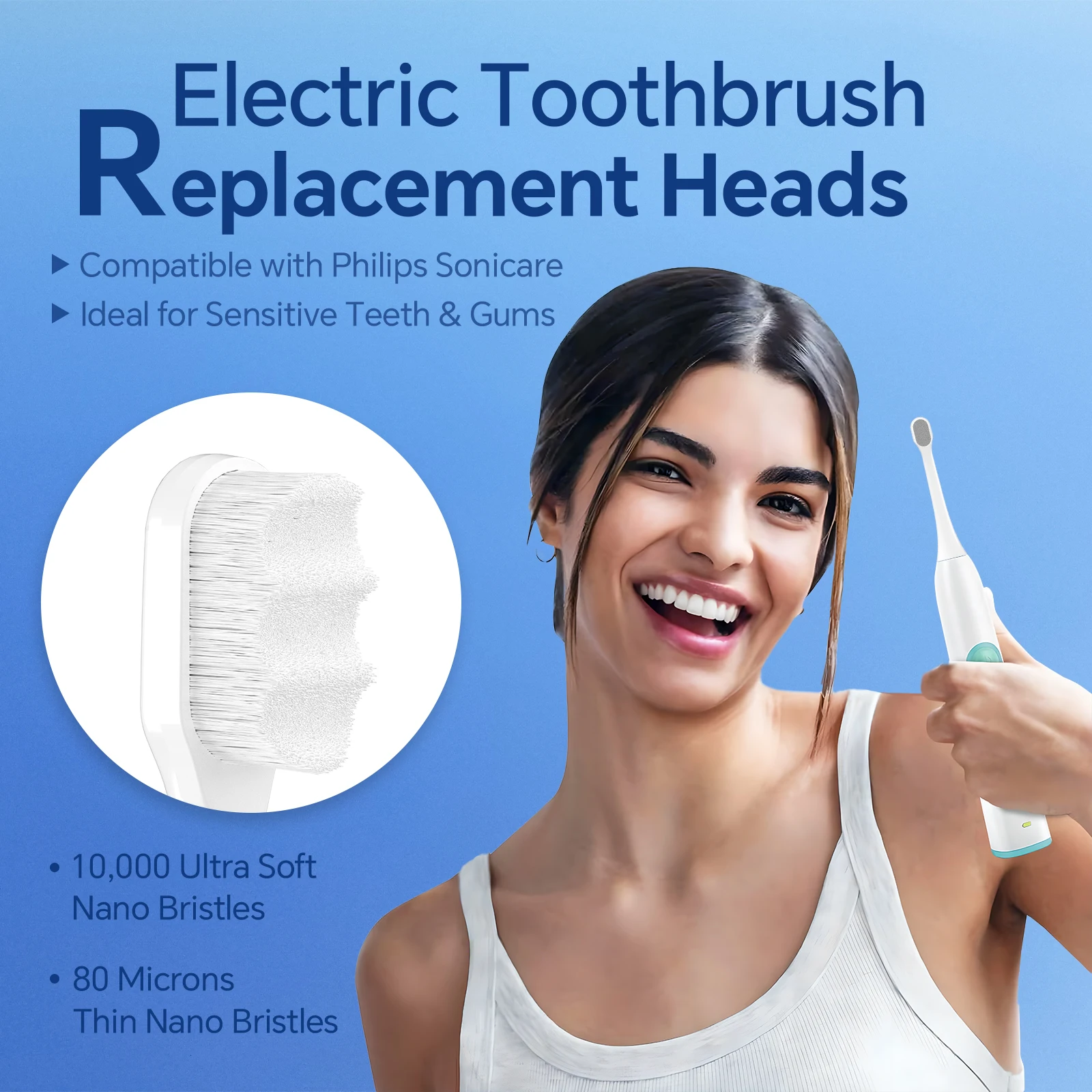 6 Pcs Ultra Soft Replacement Brush Heads Compatible with Philips Sonicare Electric Toothbrush 4100/6100/1100/2100/5300/5100/7500 2