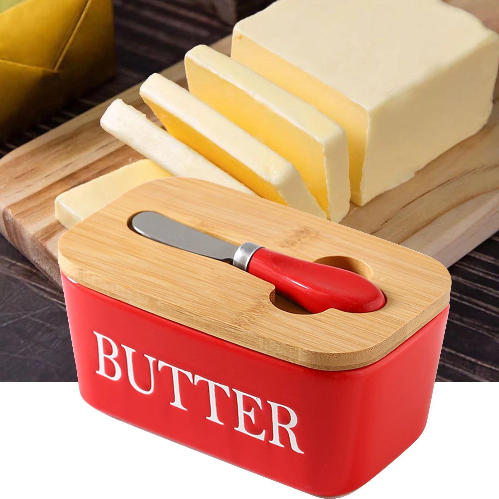 Ceramic Butter Container Box Restaurant Seal Storage Boxes Cheese Box with Knife Multiuse Preservation Butter Dish Tableware butter storage box
