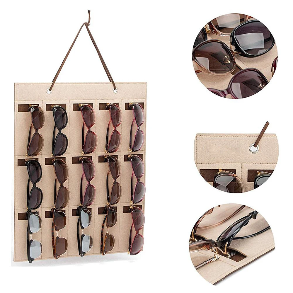 

15 Slots Felt Eyeglasses Stand Holder For Sunglasses Glasses Storage Display Hanging Bag Wall Pocket Storage Box Organizer