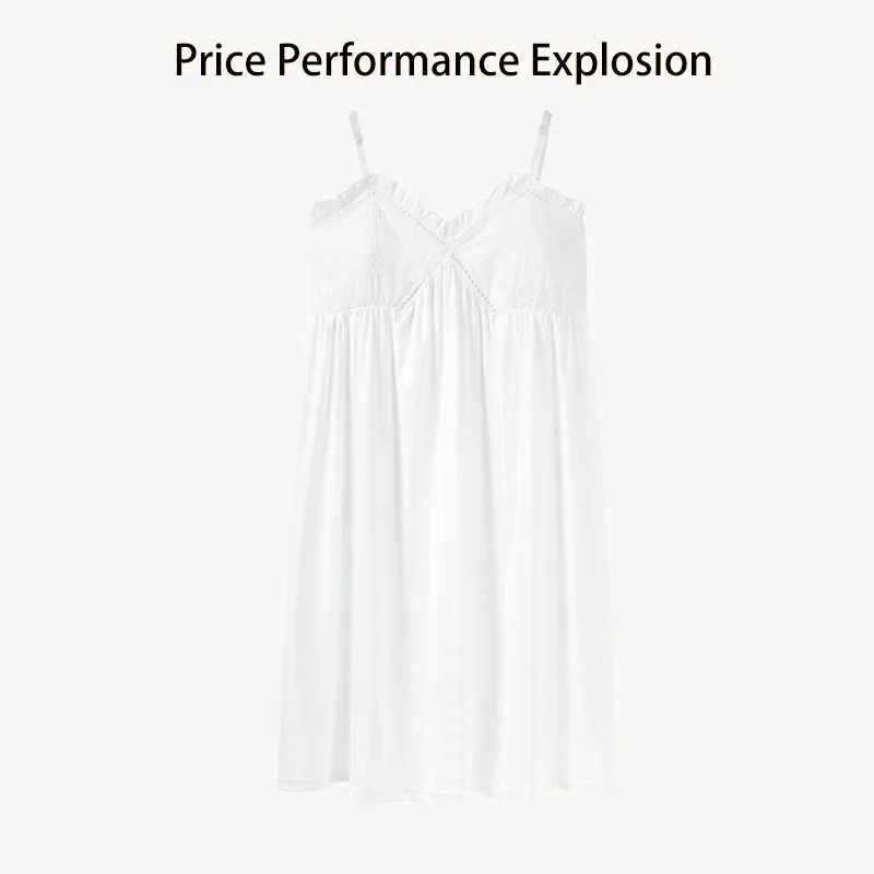 

Пижама на бретельках, женская летняя пикантная кружевная белая Пижама принцессы с накладками для груди, хлопковое свободное бытовое платье из модала, мини-юбка