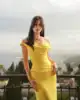 2025 Design Fashion Yellow Charming Off The Shoulder Sweetheart Evening Dress With Unique Decoration Sexy Stunning Mermaid Dress 4