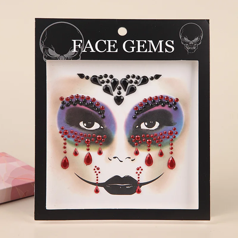 Halloween Stage Performance Face Decoration Rhinestone Temporary Tattoo Sticker Face Gem DIY Brow Diamond Party Face Jewelry push start button bling car engine ignition button protective cover crystal rhinestone women car start stop button decoration