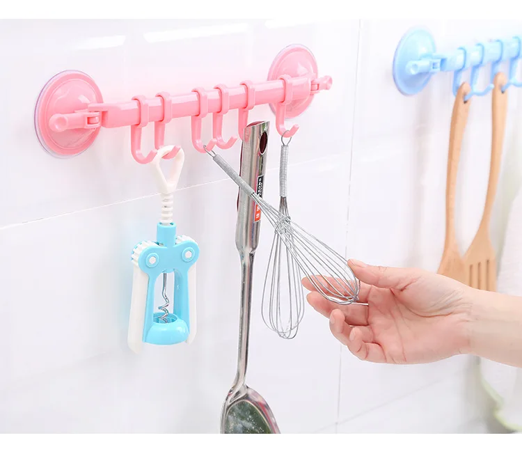 Wall-mounted Kitchen Hooks Suction Cup 6 Hooks