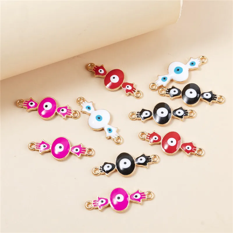 10 Pcs Mixed Enamel Three Eyes Palm Charm Alloy Connector for Women Necklace Jewelry Making Fashion Diy Bracelets Accessories