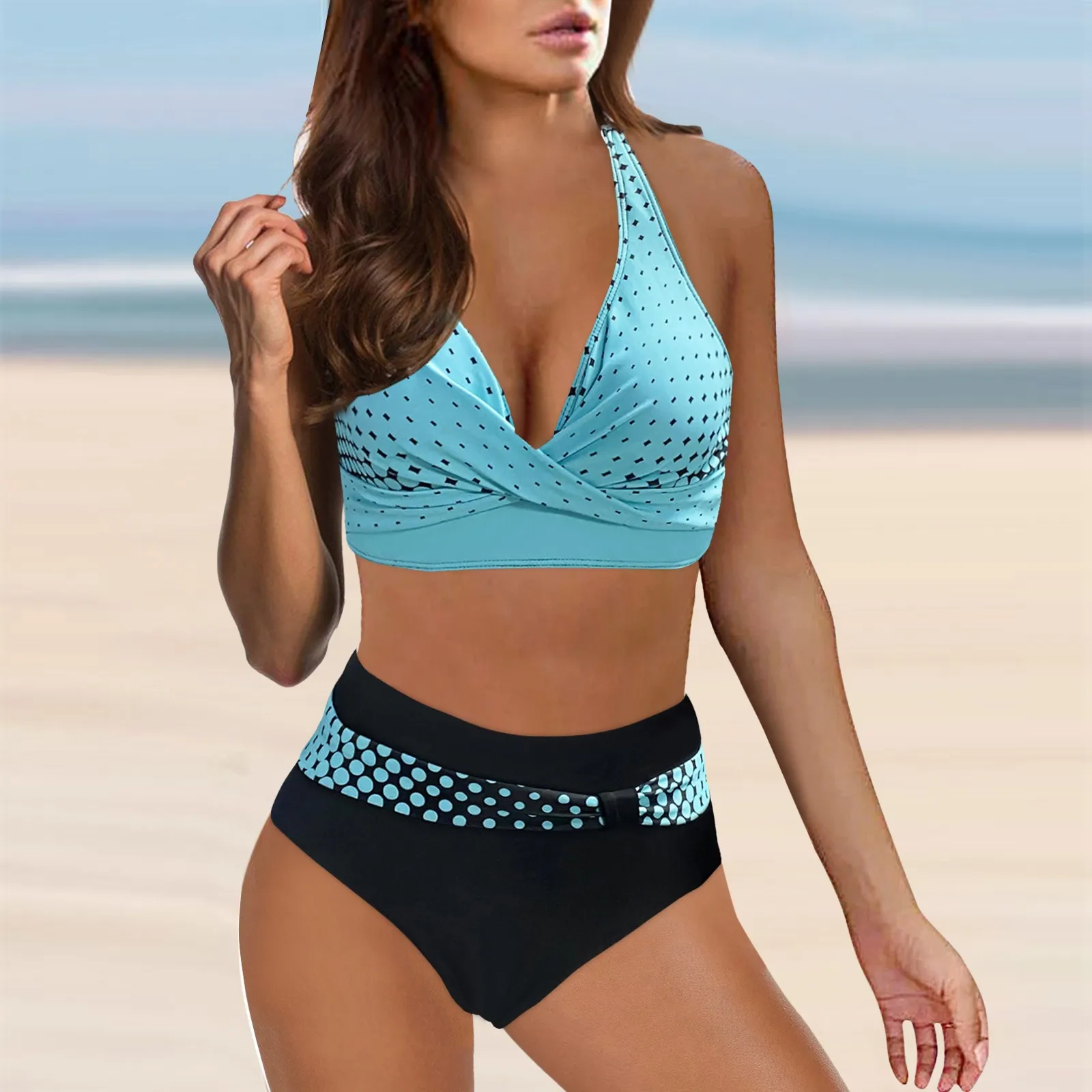 

2024 New Fashion Printed Bikini Summer Plus Size Women's Swimsuit Two Piece Sexy High Waist Beachwear Swimsuit Tankini Set